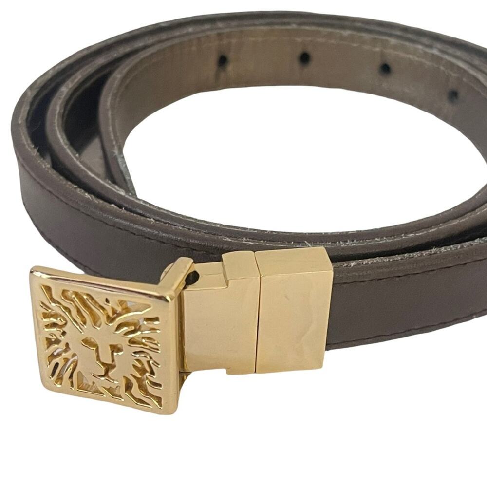 Anne Klein Brown Gold Genuine Leather Logo Buckle Belt Size Large - Picture 2 of 6